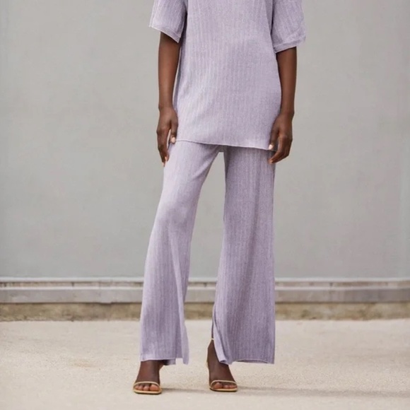 Zara Sheer Elegance Slit Pants - Lavender Mist - Size Large - Picture 2 of 12